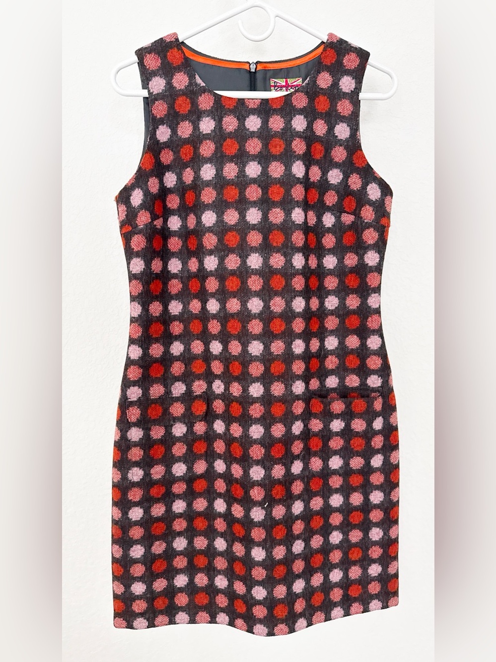 Womens Sleeveless Polka Dot wool Knit Dress - Pink & Red